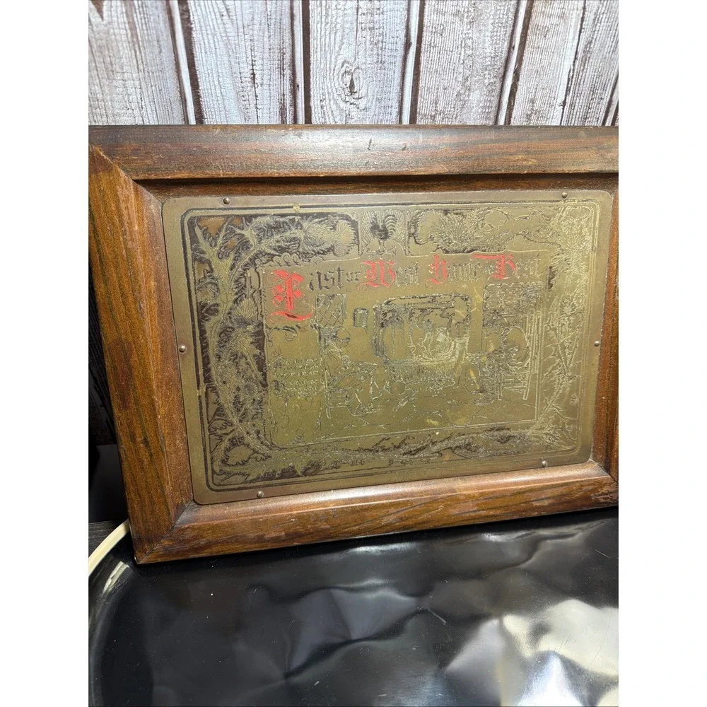 1902 George Rutledge Arts Crafts Brass Etching East Or West  Patina Wood Framed